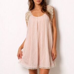 Vintage Lucie Ann Night Gown Women's Pink Scoop Neck Lace Trim Sleep Wear